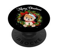Womens Kids Merry Christmas Santa Wreath Pomeranian Lover PopSockets PopGrip Adhésif