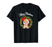 Womens Kids Merry Christmas Santa Wreath Pomeranian Lover T-Shirt
