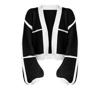 Women's Knit Cardigan Loose Long Sleeve Stripe Cropped Coat Casual Fall Outwear Going Out Blouse Tops B-297