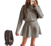 Women's Knit Jumper Dress,Ruffled,One-Piece Comfortable Dress Outfit for Fall,Outfit for Short Fall Dresses for Women (Gray,S)