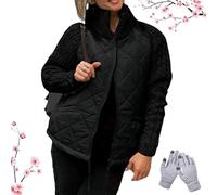 Women's Knit Patchwork Puffer Jacket,Warm Quilted Jacket with Adjustable Drawstring,Cozy Fall/Winter Outerwear (Black,Medium)