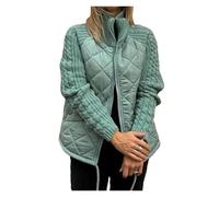 Women's Knit Patchwork Puffy Jacket, Casual Solid Color Stand Collar Zipped Jacket Winter Warm Coat(Blue,M)