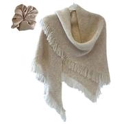 Women's Knit Shawl Wrap Triangle Scarf with Fringe Elegant Pashmina 2-in-1 Winter Warm Scarf Outerwear Accessory Soft (Beige)