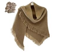 Women's Knit Shawl Wrap Triangle Scarf with Fringe Elegant Pashmina 2-in-1 Winter Warm Scarf Outerwear Accessory Soft (Khaki)