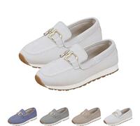 Women's Knit Slip on Loafers Casual Comfortable Orthopedic Sneaker Business Office Loafers Non-Slip Shoes Lightweight Platform Fashion Retro Shoes (White,37)