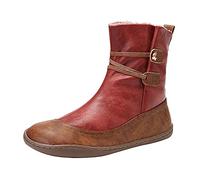 Womens Lace-up Toe Round Leather Fashion Casual Boots Shoes Non-Slip Women's Boots Women Ankle Boots Ladies Anti-Slip Winter Boots (Red, 39)