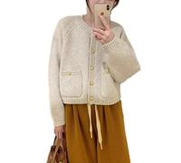 Women's Lantern Sleeve Cardigan - Metal Button Open-Front Knit Jacket for Fall & Winter Layering