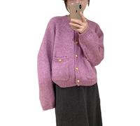 Women's Lantern Sleeve Cardigan - Metal Button Open-Front Knit Jacket for Fall & Winter Layering