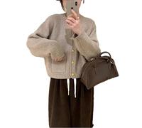 Women's Lantern Sleeve Cardigan - Metal Button Open-Front Knit Jacket for Fall & Winter Layering