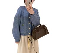 Women's Lantern Sleeve Cardigan - Metal Button Open-Front Knit Jacket for Fall & Winter Layering