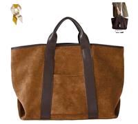 Women's Large Capacity Suede Tote Bag,Vintage Top Handle Handbag,Casual Soft Faux Leather Satchel Bags Commute Shoulder (Brown)