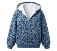 Women's Leopard Oversize Zip Hoodie - Fleece Lined Pocket (Blue,TTG)