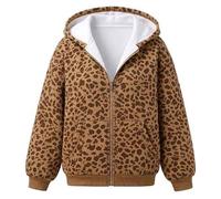 Women's Leopard Oversize Zip Hoodie - Fleece Lined Pocket (Brown,M)