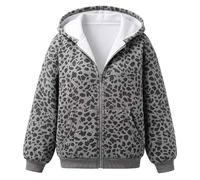 Women's Leopard Oversize Zip Hoodie - Fleece Lined Pocket (Grey,M)