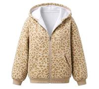 Women's Leopard Oversize Zip Hoodie - Fleece Lined Pocket (Khaki,Grand)