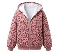 Women's Leopard Oversize Zip Hoodie - Fleece Lined Pocket (Pink,TG)