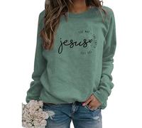 Womens Let Me Tell You About My Jesus Sweatshirts Christian Letter Graphic Pullover Long Sleeve Lightweight Tops