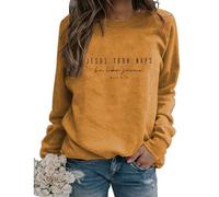 Womens Let Me Tell You About My Jesus Sweatshirts Christian Letter Graphic Pullover Long Sleeve Lightweight Tops