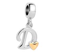 Women's Letter Initial A-z Alphabet Gold Heart Dangle Charm Bead For Bracelet Necklace 1R3F1H