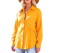 Women's Light Blue Crinkle Gauze Button Down Shirt Long Sleeve Oversized Casual Beach Top Summer Loose Fit Blouse
