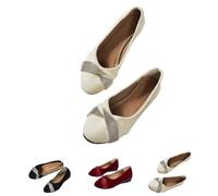 Women's Lightweight Fashion Rhinestone Wedge Shoes, Glitter Comfortable Slip-on Flats Round Toe Comfy Low Heel Pump, Round Toe Black Ballet Shoes Women (White,36)