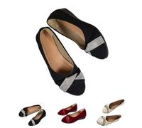 Women's Lightweight Fashion Rhinestone Wedge Shoes, Glitter Comfortable Slip-on Flats Round Toe Comfy Low Heel Pump, Round Toe Black Ballet Shoes Women (Black,38)