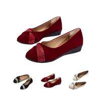 Women's Lightweight Fashion Rhinestone Wedge Shoes, Glitter Comfortable Slip-on Flats Round Toe Comfy Low Heel Pump, Round Toe Black Ballet Shoes Women (Red,42)