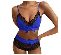 Women's Lingerie Sets Bow Lace Bra Briefs Female Tops Shorts Pajamas Set Sleepwear Blue(Blue,Medium)