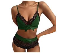 Women's Lingerie Sets Bow Lace Bra Briefs Female Tops Shorts Pajamas Set Sleepwear Blue(Green,Medium)
