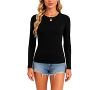 Womens Long Sleeve Crew Neck T Shirt Slim Fit Basic Top Soft Stretchy Ribbed Knit Tee Casual Spring Fall Layering Undershirt Light Blue