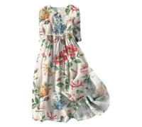 Womens Long Sleeve Floral Print Button Midi Dress Loose Fit Trendy for Mothers Day Birthday B-271