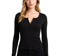 Women's Long Sleeve Henley Shirt Slim Fit Casual Basic Top Soft Stretchy Button Down Tee for Spring Fall Daily Wear Burgundy Color Fashion