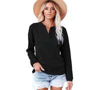 Women's Long Sleeve Henley Shirt Waffle Knit Top Casual V Neck Pullover Fall Winter Basic Tee Loose Fit Sweater for Daily Wear and Lounge
