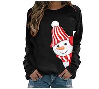 Women's Long Sleeve Sweatshirt Printed Top Casual Pullover Christmas Womens Christmas Hoodies Long Sleeve Sweatshirts (Black, M) k3699q