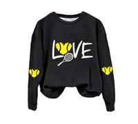 Womens Long Sleeve Tops Ladies Sweatshirts Jumpers Women's Love Tennis Casual Hoodie Long Sleeve Sweatshirts Soft Printed Shirts Women's Winter Sweatshirt Tops (Black, L) h2023