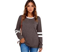 Women's Long Sleeve Tunic Tops Color Block Crewneck Striped Sleeve Casual Loose Fit Shirts Fall Winter Outfits Soft Knit Blouse for Daily Wear