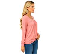 Women's Long Sleeve V Neck Tunic Top Solid Color Ruched Front Casual Blouse Soft Stretchy Loose Fit Shirt for Fall Winter Fashion Daily Wear