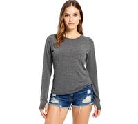 Women's Long Sleeve Workout Shirt with Thumbholes Crew Neck Athletic Running Top Soft Breathable Yoga Tunic for Gym Training Exercise Fitness Wear