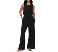 Women's Loose Casual Wide Leg Jumpsuits,Sleeveless Solid Color Romper with Pockets,Summer Fashion Travel Outfits (Black, M)