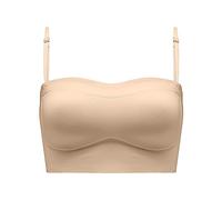 Women's Low Back Bra Backless Wire Convertible Spaghetti Strap Seamless Sleep Bralette, Black, 8(Beige,8)