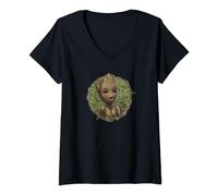 Womens Marvel I Am Groot Wide-eyed Groot Circle Poster V-Neck T-Shirt