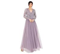 Women's Maxi Dress Ladies Embellished Wrap Tulle Frilly V-Neck Long Sleeve for Wedding Guest Bridesmaid Prom Ball Gown, Robes,
