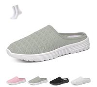 Women's Mesh Knit Mule Sneakers,Slip-on Backless Walking Shoes,Lightweight Breathable Casual Slippers for Daily Wear(Grey,38 EU)