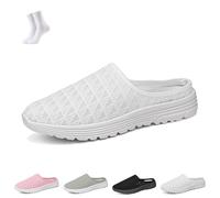 Women's Mesh Knit Mule Sneakers,Slip-on Backless Walking Shoes,Lightweight Breathable Casual Slippers for Daily Wear(White,38 EU)