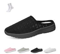 Women's Mesh Knit Mule Sneakers,Slip-on Backless Walking Shoes,Lightweight Breathable Casual Slippers for Daily Wear(Black,44 EU)