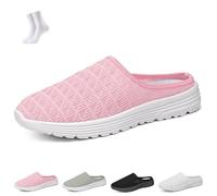 Women's Mesh Knit Mule Sneakers,Slip-on Backless Walking Shoes,Lightweight Breathable Casual Slippers for Daily Wear(Pink,42 EU)