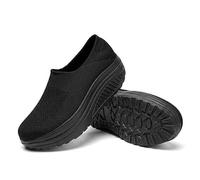 Women's Mesh Platform Sneakers-Slip on Non-Slip Lightweight (Black,39)