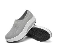 Women's Mesh Platform Sneakers-Slip on Non-Slip Lightweight (Grey,39)