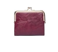 Women's Multi-Functional Double Fold Wallet Card Holder with Zipper and Kiss Lock, aubergine, Taglia Unica