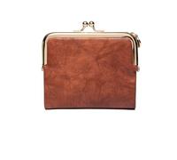 Women's Multi-Functional Double Fold Wallet Card Holder with Zipper and Kiss Lock, marron, Taglia Unica